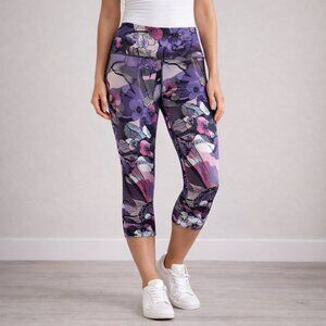Nike Dri-Fit Cropped Floral Leggings Glittery Side Trim Detail - Women's XS
